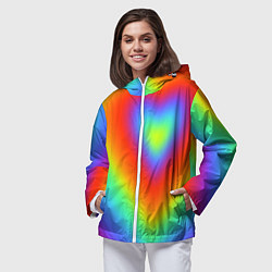 Ветровка с капюшоном женская Сердце - радужный градиент, цвет: 3D-белый — фото 2