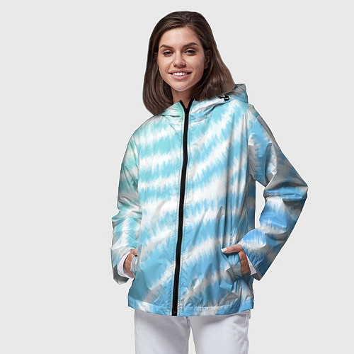 Женская ветровка Тай-дай голубой с зеленым / 3D-Черный – фото 3