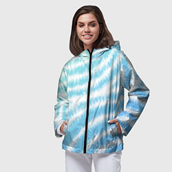 Ветровка с капюшоном женская Тай-дай голубой с зеленым, цвет: 3D-черный — фото 2