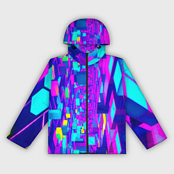 Ветровка с капюшоном женская Неоновые розовые и голубые светящиеся кубики, цвет: 3D-черный