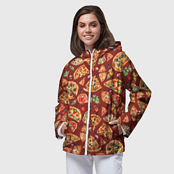 Ветровка с капюшоном женская Кусочки пиццы ассорти - акварельный паттерн, цвет: 3D-белый — фото 2