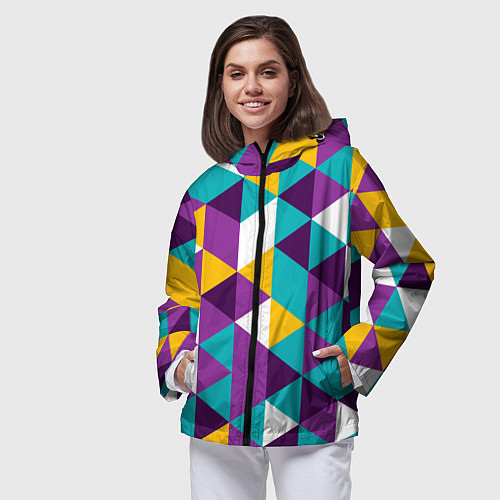 Женская ветровка Разноцветный ромбический паттерн / 3D-Черный – фото 3