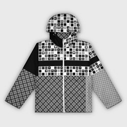 Ветровка с капюшоном женская Черно-белый лоскутный узор-пэчворк, цвет: 3D-белый