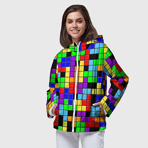 Женская ветровка Тетрис цветные блоки / 3D-Белый – фото 3