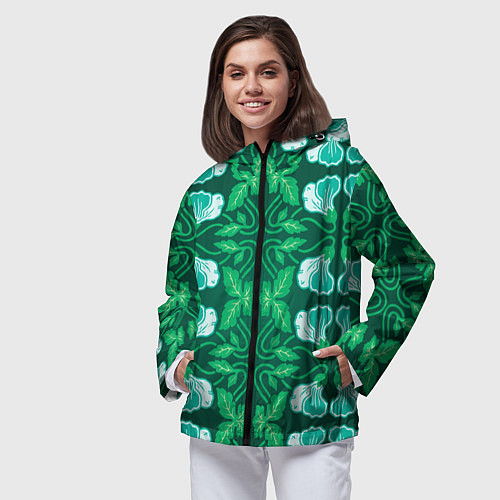 Женская ветровка Зелёный цветочный паттерн / 3D-Черный – фото 3