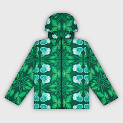 Ветровка с капюшоном женская Зелёный цветочный паттерн, цвет: 3D-черный