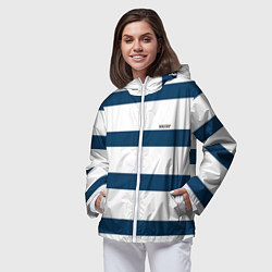 Ветровка с капюшоном женская Бело-синий полосатый узор, цвет: 3D-белый — фото 2
