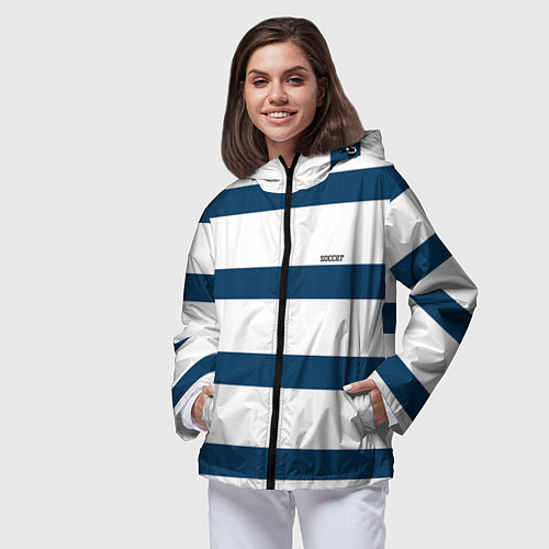 Женская ветровка Бело-синий полосатый узор / 3D-Черный – фото 3
