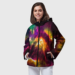 Ветровка с капюшоном женская Небула в космосе разноцветная - нейронная сеть, цвет: 3D-черный — фото 2