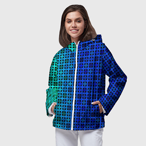 Женская ветровка Сине-зеленый геометрический узор / 3D-Белый – фото 3
