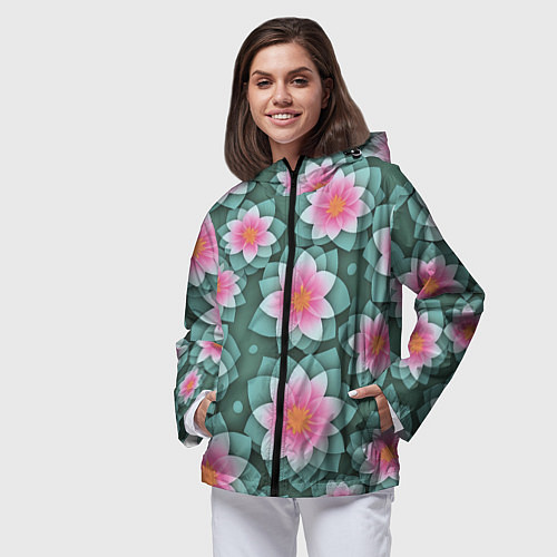 Женская ветровка Цветы с оптическим эффектом / 3D-Черный – фото 3