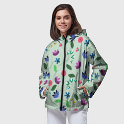 Ветровка с капюшоном женская Цветы, веточки и листья, цвет: 3D-черный — фото 2