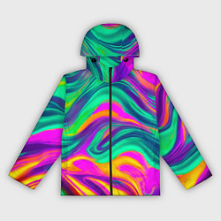 Ветровка с капюшоном женская Градиентные цветные волны, цвет: 3D-черный