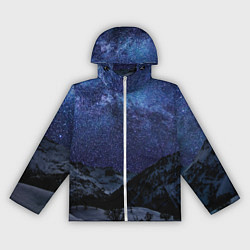 Ветровка с капюшоном женская Снежные горы и космос, цвет: 3D-белый