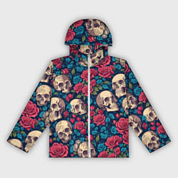 Ветровка с капюшоном женская Черепа и красные розы, цвет: 3D-белый
