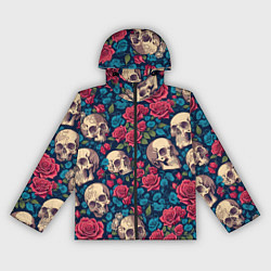 Ветровка с капюшоном женская Черепа и красные розы, цвет: 3D-черный