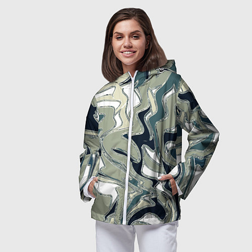 Женская ветровка Абстракция оливковый / 3D-Белый – фото 3