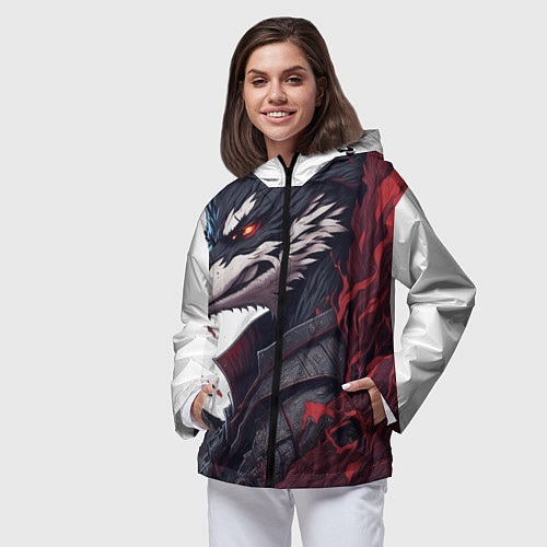 Женская ветровка Волк в полнолуние / 3D-Черный – фото 3