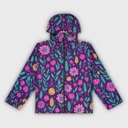 Ветровка с капюшоном женская Цветочный паттерн розовые ромашки, цвет: 3D-черный