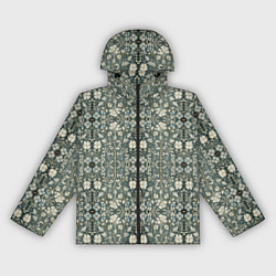 Ветровка с капюшоном женская Белые цветочки на сером фоне, цвет: 3D-черный