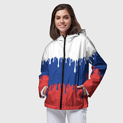 Ветровка с капюшоном женская Флаг России - потёки, цвет: 3D-черный — фото 2