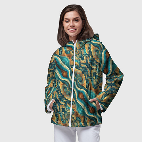 Женская ветровка Голубые и оранжевые переливы / 3D-Белый – фото 3