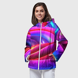 Ветровка с капюшоном женская Неоновая вязкая текстура, цвет: 3D-белый — фото 2