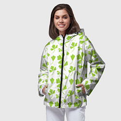 Ветровка с капюшоном женская Зелёные веточки, цвет: 3D-черный — фото 2