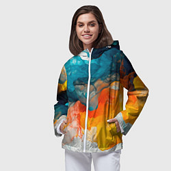 Ветровка с капюшоном женская Синяя и оранжевая жидкости, цвет: 3D-белый — фото 2