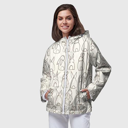 Женская ветровка Хвостики зайчиков - паттерн на молочном / 3D-Белый – фото 3