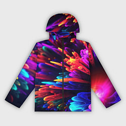 Ветровка с капюшоном женская Неоновая абстракция в виде цветов, цвет: 3D-черный