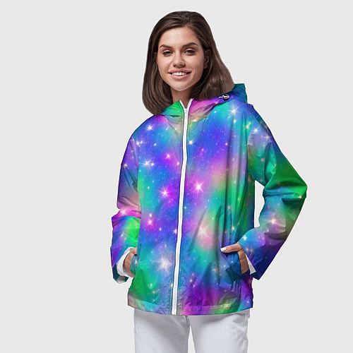 Женская ветровка Яркий космос розово-синий с вкраплениями зеленого / 3D-Белый – фото 3