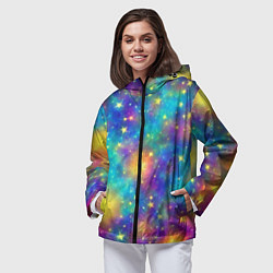 Ветровка с капюшоном женская Звездный космос, сияющий волшебством, цвет: 3D-черный — фото 2