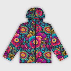 Ветровка с капюшоном женская Цветочный микс, цвет: 3D-черный