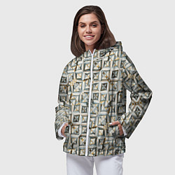 Ветровка с капюшоном женская Квадраты и ромбы, цвет: 3D-белый — фото 2