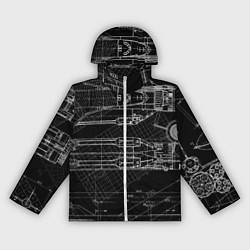 Ветровка с капюшоном женская Чертеж ракеты на чёрном фоне, цвет: 3D-белый