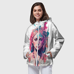 Ветровка с капюшоном женская Девушка акварельные краски, цвет: 3D-белый — фото 2