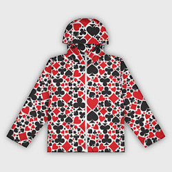 Ветровка с капюшоном женская Карточные масти - символика, цвет: 3D-белый