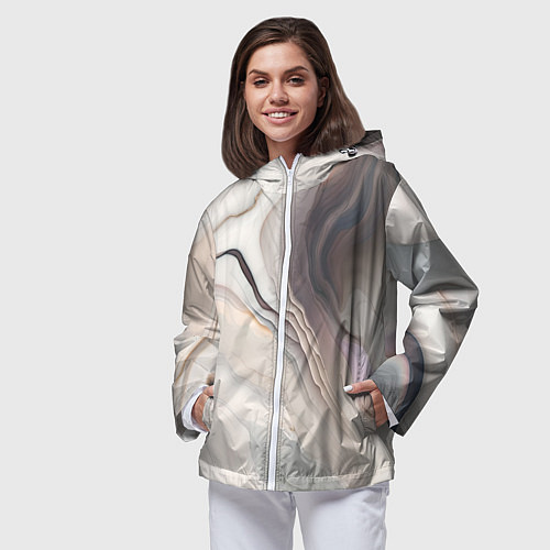 Женская ветровка Нежная мраморная текстура от нейросети / 3D-Белый – фото 3