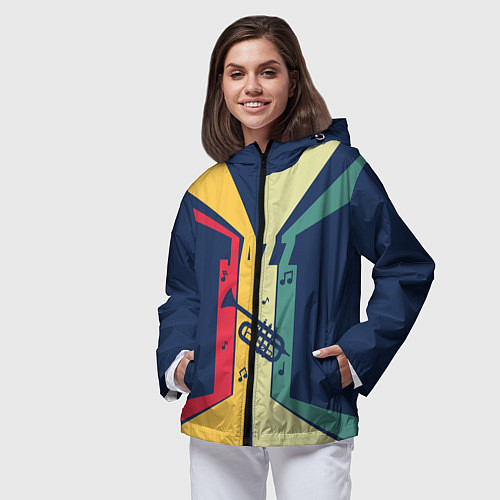 Женская ветровка Труба в разноцветных полосах Jazz music / 3D-Черный – фото 3