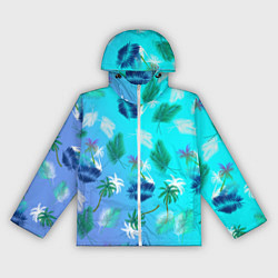 Ветровка с капюшоном женская Пальмы на голубом градиенте, цвет: 3D-белый