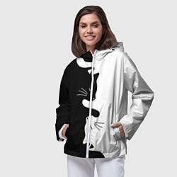 Ветровка с капюшоном женская Котики Инь-Янь, цвет: 3D-белый — фото 2