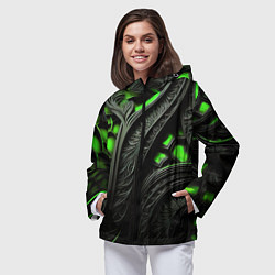 Ветровка с капюшоном женская Green black abstract, цвет: 3D-черный — фото 2