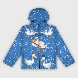Ветровка с капюшоном женская Белые гуси и утки, цвет: 3D-черный