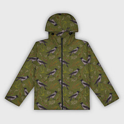 Ветровка с капюшоном женская Вороны и еловые веточки, цвет: 3D-черный