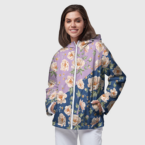 Женская ветровка Розовые пионы паттерн / 3D-Белый – фото 3