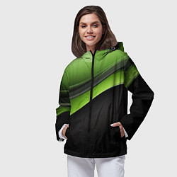 Ветровка с капюшоном женская Black green abstract, цвет: 3D-черный — фото 2