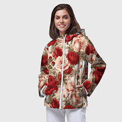 Ветровка с капюшоном женская Розы паттерн, цвет: 3D-белый — фото 2