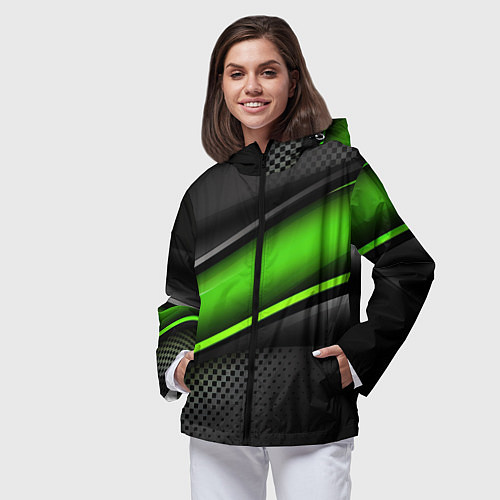 Женская ветровка Зеленая объемная полосы / 3D-Черный – фото 3
