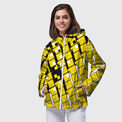 Ветровка с капюшоном женская Киберпанк квадраты жёлтые, цвет: 3D-белый — фото 2